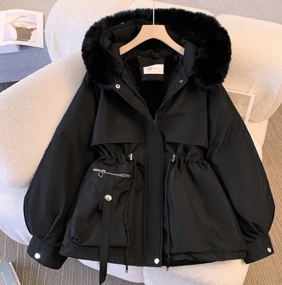 Women's Slimming Hooded Padded Jacket – Fleece-Lined Korean Winter Coat, S–3XL