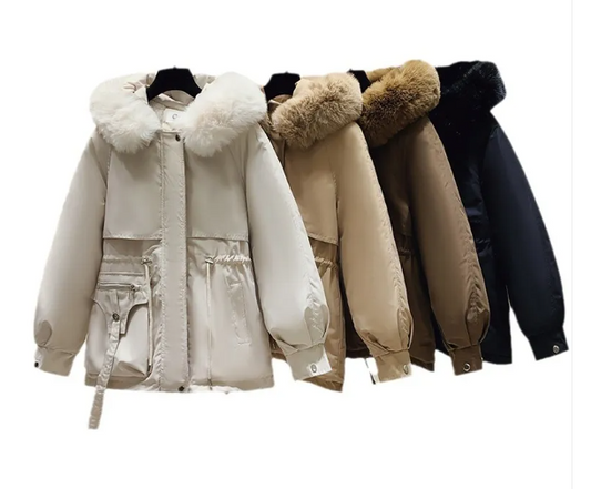 Women's Slimming Hooded Padded Jacket – Fleece-Lined Korean Winter Coat, S–3XL