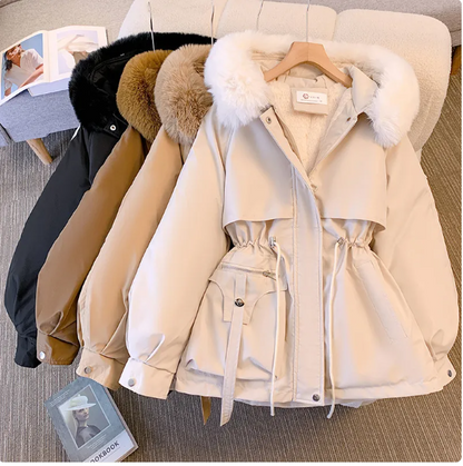 Women's Slimming Hooded Padded Jacket – Fleece-Lined Korean Winter Coat, S–3XL